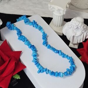Turquoise Natural Stone Chip Necklace Boho Blue Crystal Beaded Adjustable Earthy